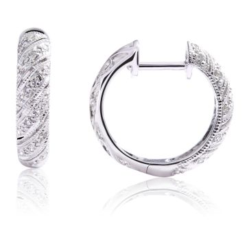 Milgrain Diamond Hoop Earrings in 14K White Gold (0.16ct)
