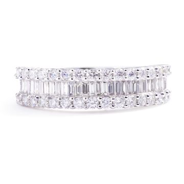 Ladies Classic Baguette and Round Diamond Wedding Band in 18K White Gold (1.00ct)