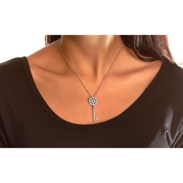 Circle Diamond Key Pendant in 14K White Gold (0.88ct)