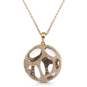Clear Quartz and Champagne Diamond Disc Pendant in 14K Yellow Gold (1.27ct)