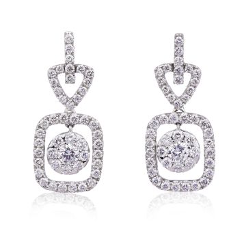 Cushion-Shaped Diamond Drop Earrings in 18K White Gold (2.07ct)