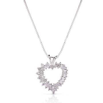 Round & Baguette Diamond Heart in 10K White Gold (0.75ct)
