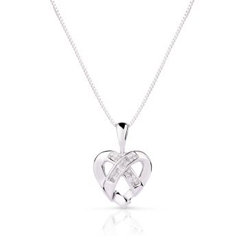 Ribbon Diamond Heart Pendant in 14k White Gold (0.20ct)