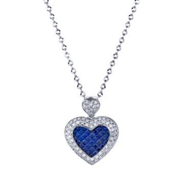 Sapphire and Diamond Heart Pendant in 18K White Gold