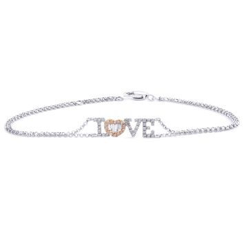 "Love" Diamond Heart Double Stand Bracelet in 18K White and Rose Gold (0.32ct)