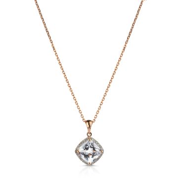 White Topaz & Diamond Pendant in 14K Rose Gold (9x9mm)