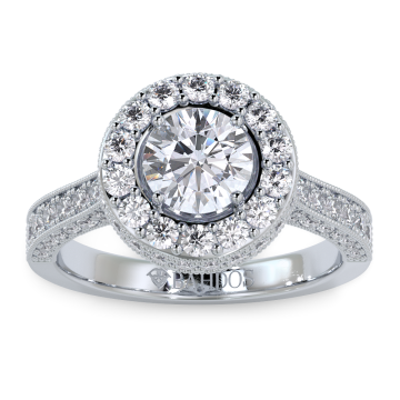 3-Sided Vintage Diamond Halo Engagement Ring