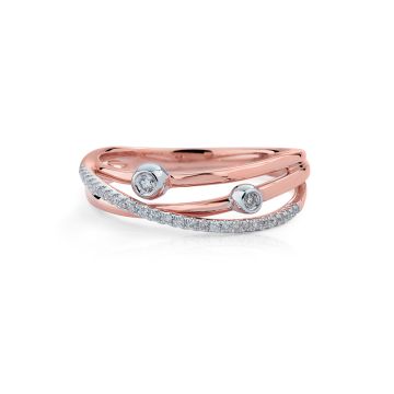 Intertwined Diamond Row & Bezel Ring in 14k Rose Gold (0.12ct)