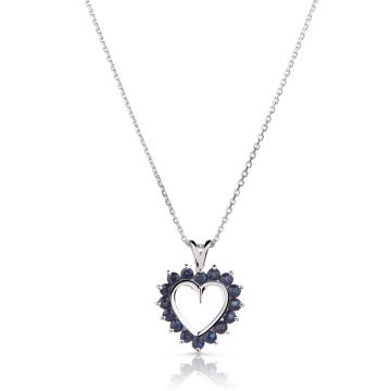 Sapphire Heart Shaped Pendant in 14k White Gold