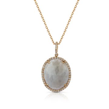 Oval Grey Sapphire and Diamond Halo Pendant in 14K Yellow Gold (13.65ct)