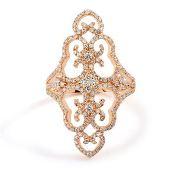 Diamond Scroll Victorian Pointer Ring in 18k Rose Gold (1.67ct)