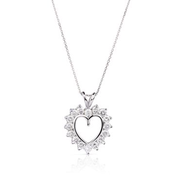 Classic Open Heart Diamond Pendant in 14K White Gold (1.44ct)