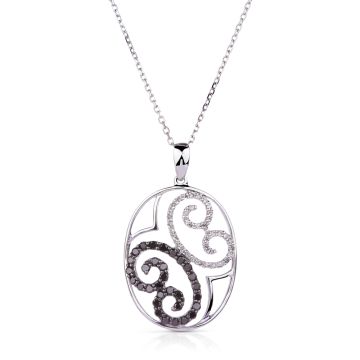 Ying & Yang Diamond Oval Pendant in 14K White Gold (0.70ct)