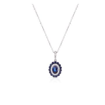Sapphire & Diamond Oval Pendant in 18K White Gold (5x4mm)