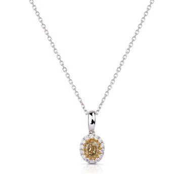 Oval Fancy Yellow Diamond Pendant in 18K White Gold (0.71ct)