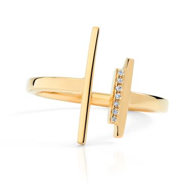 Diamond Double Bar Ring in 14k Yellow Gold ( 0.03ct)