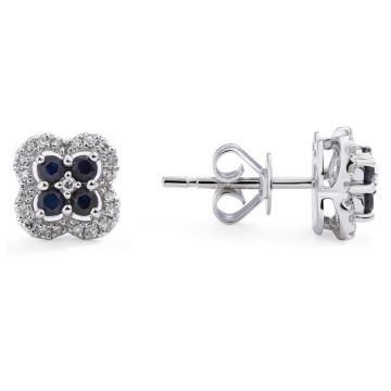 Sapphire & Diamond Clover Studs in 14K White Gold