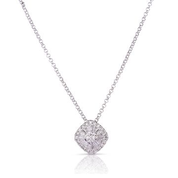 Baguette Diamond Cushion Pendant in 14K White Gold (0.26 ct)