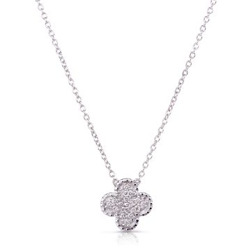 Diamond Clover Pendant with Milgrain Edges in 18k White Gold (0.15ct)