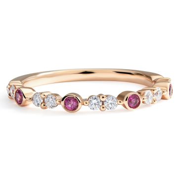 Double Diamond and Ruby Stackable Ring in 18K Rose Gold (2.40mm)