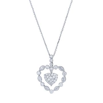 Double Heart Marquise Diamond Pendant in 18K White Gold (0.90ct)