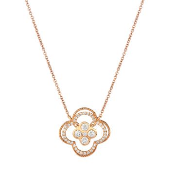 Diamond Clover with Diamond Clover Halo Necklace in 18K Rose Gold (0.27ct)
