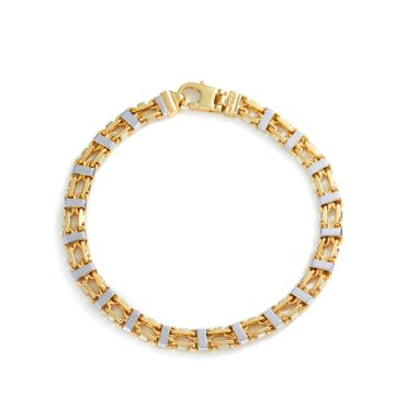Two-Tone Fancy Railroad Link Bracelet in 14K Yellow and White Gold