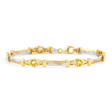 Citrine Stationed Bracelet with Two-Tone Zig Zag Bars in 14K Yellow and White Gold