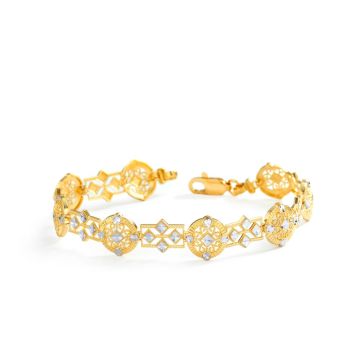 Two-Tone Diamond Cut Disc and Bar Bracelet in 14K Yellow and White Gold