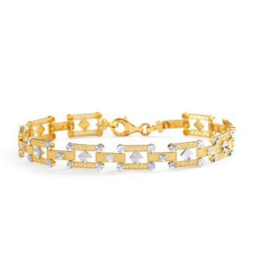 Two-Tone Diamond Cut Bar Bracelet in 14K Yellow and White Gold