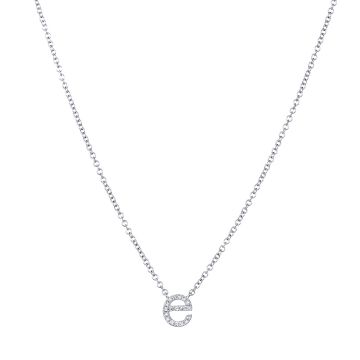 Petite Diamond "e" Initial Necklace in 14K White Gold