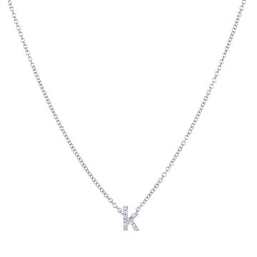 Petite Diamond "k" Initial Necklace in 14K White Gold