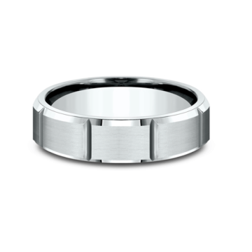 Men's Comfort-Fit Satin-Finish Sectioned Wedding Band in 18k White Gold (7mm)