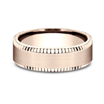 Men's Comfort-Fit Coin Edge Satin Matte in 14k Rose Gold Wedding Band (7mm)