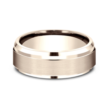 Men's Comfort-Fit Beveled Edge Wedding Band in 14K Rose Gold (7mm)