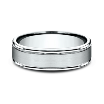 Men's Comfort-Fit Satin Polished Edge Wedding Band in 14k White Gold (6mm)