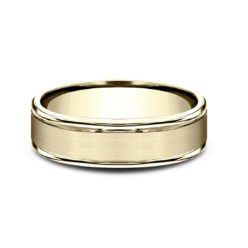 Men's Comfort-Fit Satin Polished Edge Wedding Band in 14k Yellow Gold (6mm)
