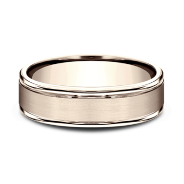 Men's Comfort-Fit Satin Center 14k Rose Gold Wedding Band (7mm)
