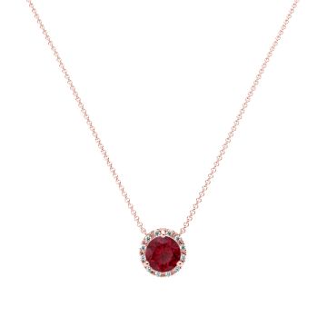 Garnet and Diamond Halo Pendant in 14k Rose Gold (8.3mm)