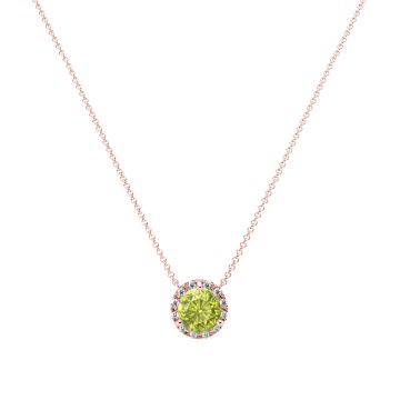 Peridot and Diamond Halo Pendant in 14k Rose Gold (8.3mm)