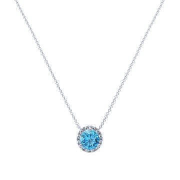 Blue Topaz and Diamond Halo Pendant in 14k Gold (8.3mm)