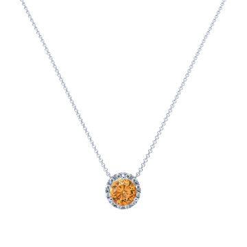 Citrine and Diamond Halo Pendant in 14k Gold (8.3mm)