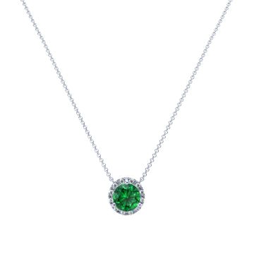 Round Emerald and Diamond Halo Pendant in 14k Gold (8.3mm)