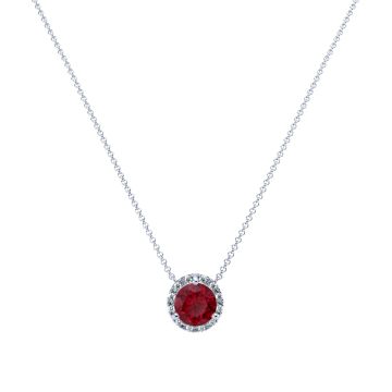 Garnet and Diamond Halo Pendant in 14k Gold (8.3mm)