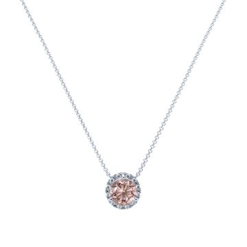 Morganite and Diamond Halo Necklace in 14k Gold (8.3mm)