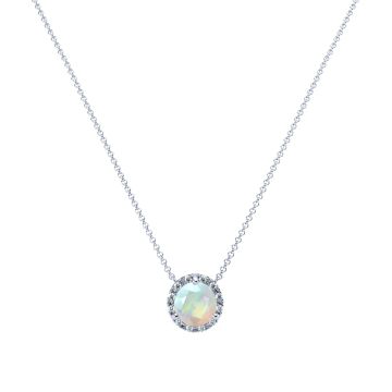 Opal and Diamond Halo Necklace in 14k Gold (8.3mm)