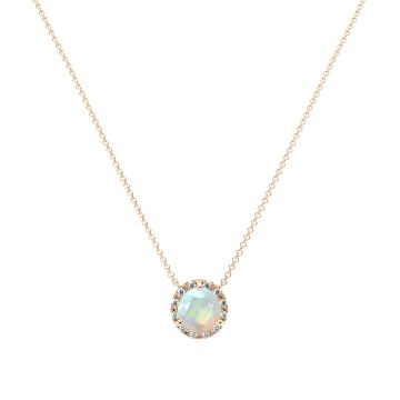Opal and Diamond Halo Necklace in 14k Yellow Gold (8.3mm)