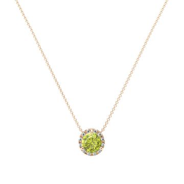 Peridot and Diamond Halo Pendant in 14k Yellow Gold (8.3mm)
