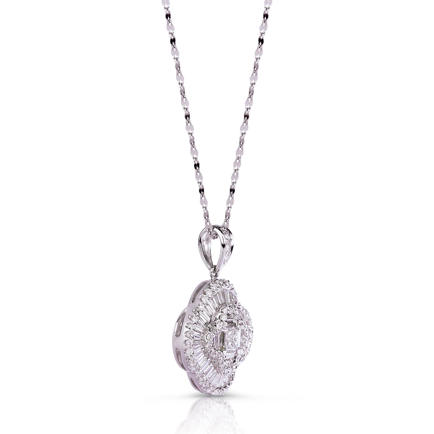 Diamond Cluster Clover Pendant in 18K White Gold (1.29ct)
