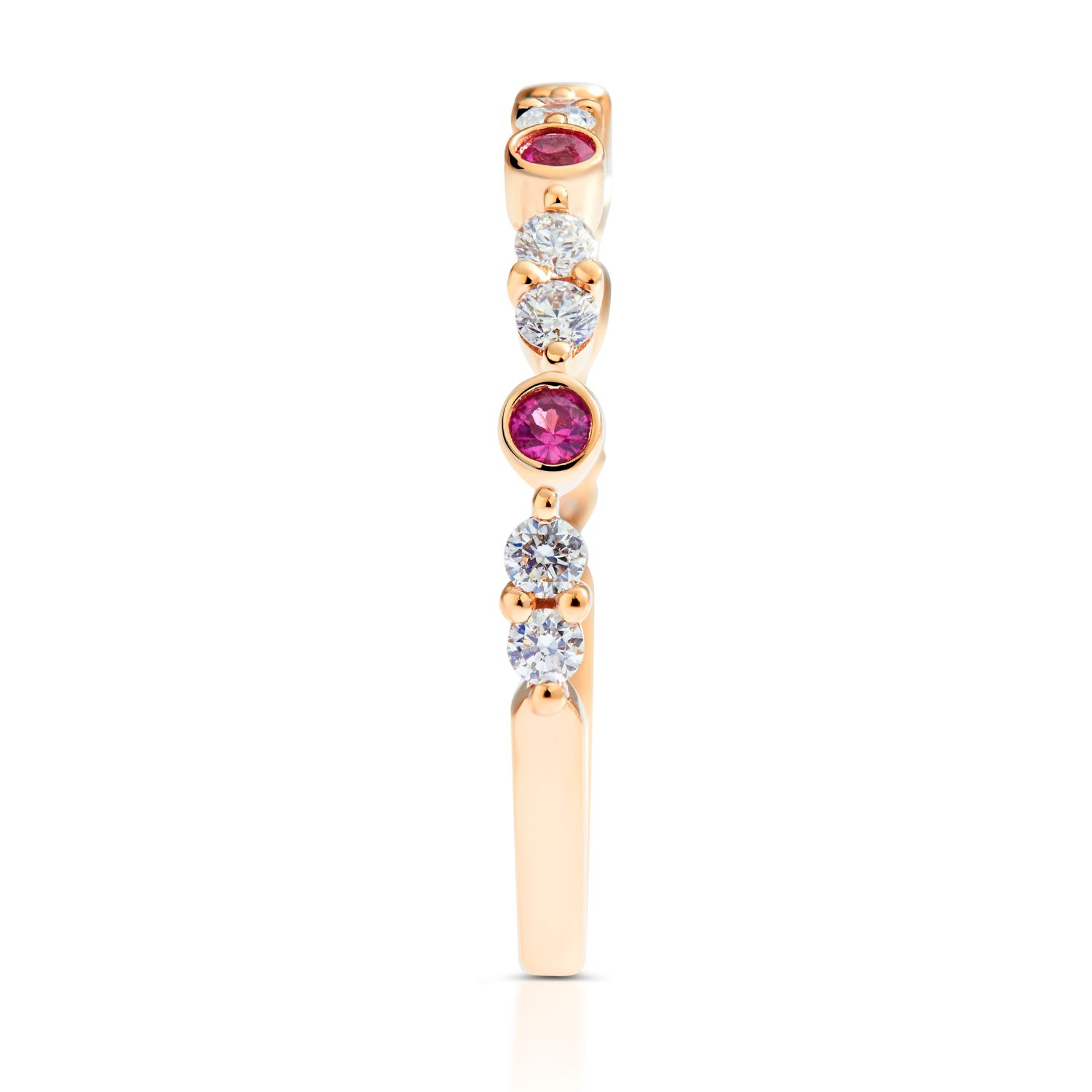 Double Diamond and Ruby Stackable Ring in 18K Rose Gold (2.40mm)